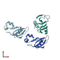 PDB entry 1bng coloured by chain, front view.