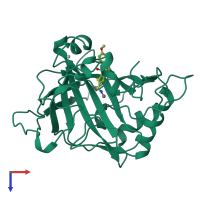 PDB entry 1bnt coloured by chain, top view.