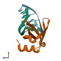 PDB entry 1bnz coloured by chain, side view.