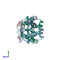 PDB entry 1bo4 coloured by chain, side view.