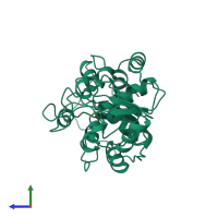 PDB entry 1boi coloured by chain, side view.