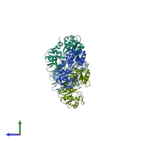 PDB entry 1bp5 coloured by chain, side view.