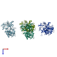 PDB entry 1bp5 coloured by chain, top view.