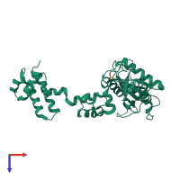 PDB entry 1bpd coloured by chain, top view.