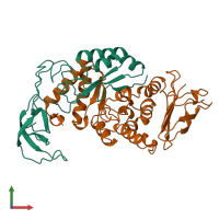 Hetero dimeric assembly 1 of PDB entry 1bpl coloured by chemically distinct molecules, front view.