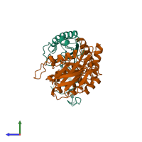 Hetero dimeric assembly 1 of PDB entry 1bpl coloured by chemically distinct molecules, side view.