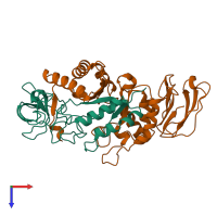 PDB entry 1bpl coloured by chain, top view.