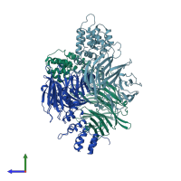 PDB entry 1bpo coloured by chain, side view.
