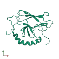 PDB entry 1bpr coloured by chain, front view.