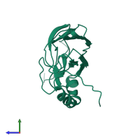 PDB entry 1bpr coloured by chain, side view.