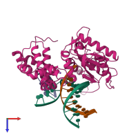 PDB entry 1bpx coloured by chain, top view.