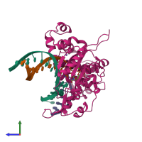 PDB entry 1bpy coloured by chain, side view.