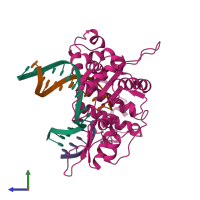 PDB entry 1bpz coloured by chain, side view.