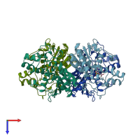 PDB entry 1bq4 coloured by chain, top view.