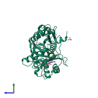PDB entry 1bq6 coloured by chain, side view.