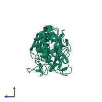 PDB entry 1bqb coloured by chain, side view.