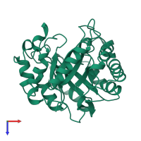 PDB entry 1bqc coloured by chain, top view.