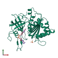 PDB entry 1bqe coloured by chain, front view.