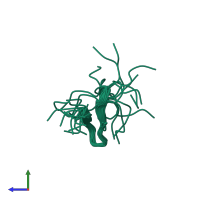 PDB entry 1bqf coloured by chain, ensemble of 16 models, side view.
