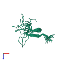 PDB entry 1bqf coloured by chain, ensemble of 16 models, top view.