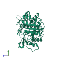 PDB entry 1bqg coloured by chain, side view.