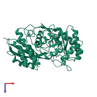 PDB entry 1bqg coloured by chain, top view.