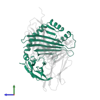 H-2 class I histocompatibility antigen, K-B alpha chain in PDB entry 1bqh, assembly 1, side view.