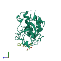 PDB entry 1bqi coloured by chain, side view.