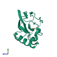 PDB entry 1bqk coloured by chain, side view.