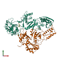 PDB entry 1bqm coloured by chain, front view.