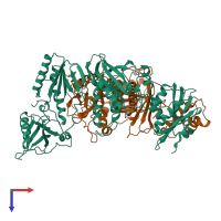 PDB entry 1bqm coloured by chain, top view.