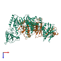 PDB entry 1bqn coloured by chain, top view.