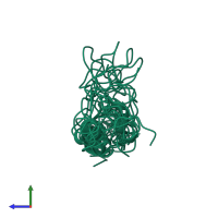 PDB entry 1bqt coloured by chain, ensemble of 6 models, side view.