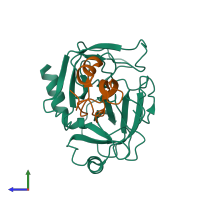 PDB entry 1brc coloured by chain, side view.