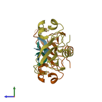 PDB entry 1brn coloured by chain, side view.