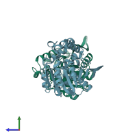 PDB entry 1bro coloured by chain, side view.