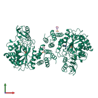 Homo dimeric assembly 1 of PDB entry 1brw coloured by chemically distinct molecules, front view.