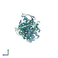 PDB entry 1bry coloured by chain, side view.