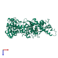 PDB entry 1bs2 coloured by chain, top view.