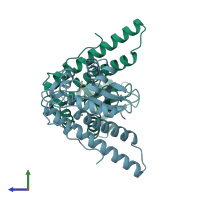 PDB entry 1bs3 coloured by chain, side view.