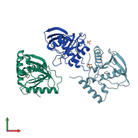 PDB entry 1bs6 coloured by chain, front view.