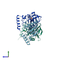 PDB entry 1bs6 coloured by chain, side view.