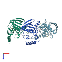 PDB entry 1bs6 coloured by chain, top view.