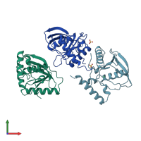 PDB entry 1bs7 coloured by chain, front view.