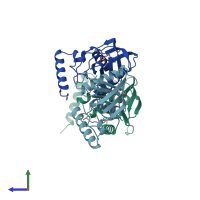 PDB entry 1bs7 coloured by chain, side view.