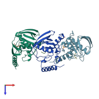 PDB entry 1bs8 coloured by chain, top view.