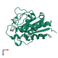 PDB entry 1bs9 coloured by chain, top view.