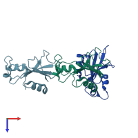 PDB entry 1bsd coloured by chain, top view.