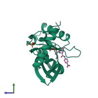 PDB entry 1bsj coloured by chain, side view.