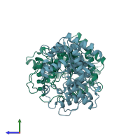 PDB entry 1bsl coloured by chain, side view.